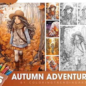 25 Autumn Adventures Grayscale Coloring Pages for Adults, Halloween Coloring Page, Instant Download, Dark/Light Illustration PDF JPG