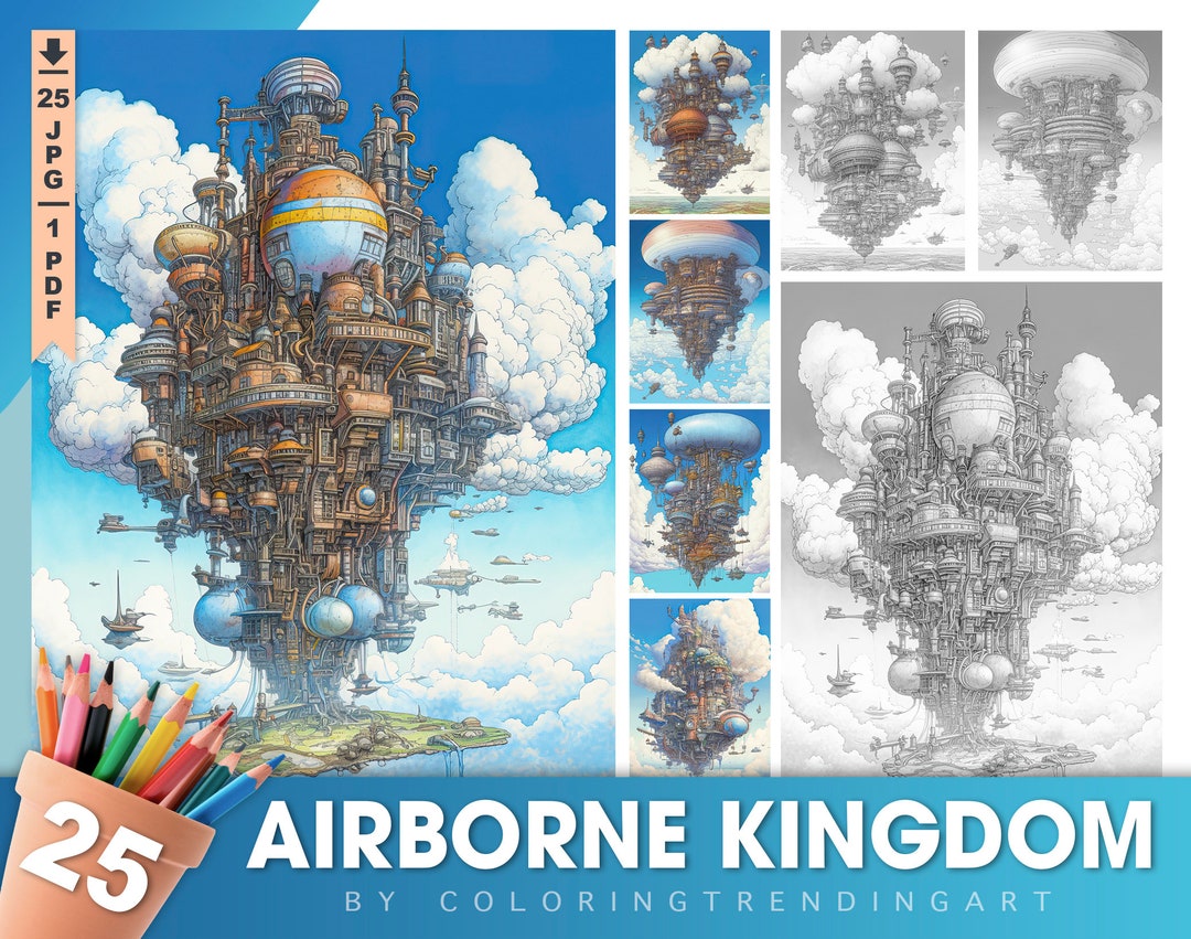 25 Airborne Kingdom Grayscale Coloring Pages Adult Coloring Book ...