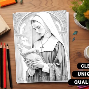 25 Gothic Nuns Grayscale Coloring Pages for Adults, Halloween Coloring ...