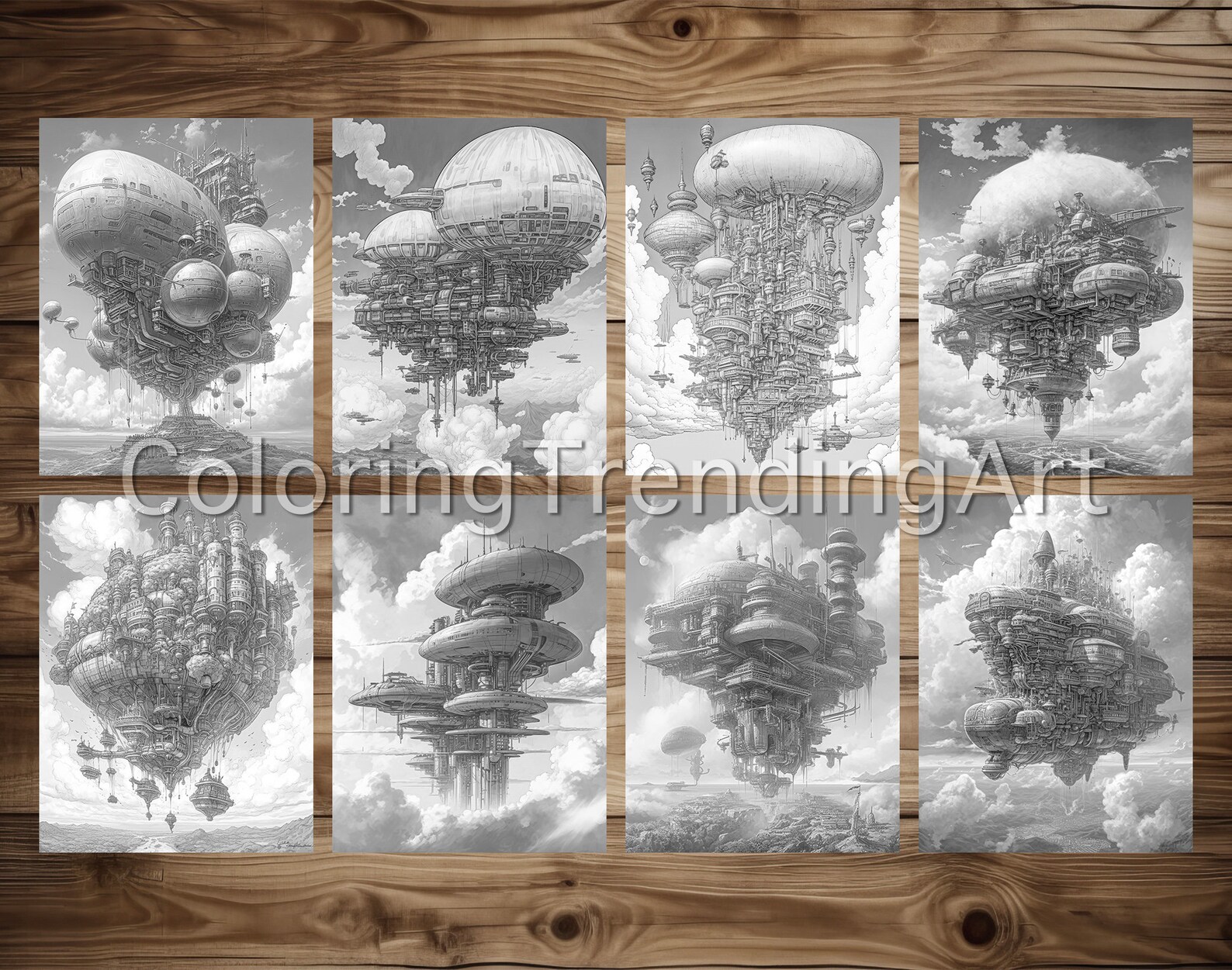 25 Airborne Kingdom Grayscale Coloring Pages Adult Coloring Book ...