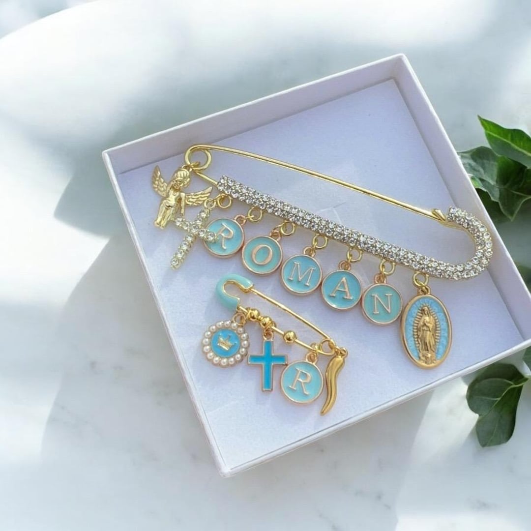 Personalized Baby Pin: Baptism Gift Set - Virgin Mary, Golden Angel and ...