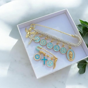 Personalized Baby Pin: Baptism Gift Set - Virgin Mary, Golden Angel