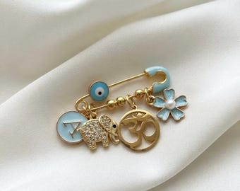 Hindu baby Raksha protection pin with Ganesha and Om, Evil Eye,Baby Shower Gift
