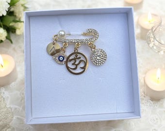 Evil Eye Mini  Personalised Om (Aum) Hindu Baby Brooch custom made