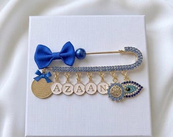 Personalized Islamic Baby Name Pin, Ayatul Kursi Evil Eye Stroller Brooch, Muslim Newborn Aqiqah Gift,  Allah Protection Pin Custom Keepsake
