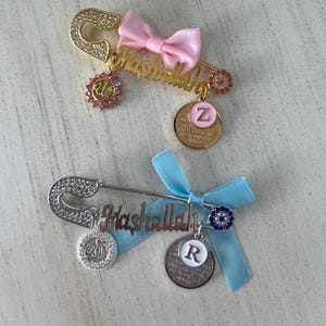 Personalized Islamic Baby Pin: Gold/Silver Plated, Zircon Crystals, Mashallah Charm