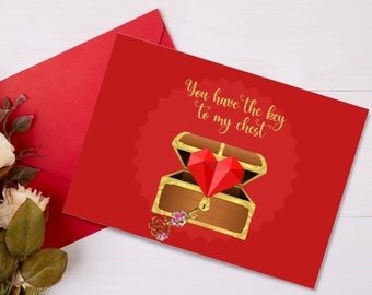 You Have The Key To My Chest Cards - Set of 4 Heart Cards, You Have The Key To My Heart - Valentines Card, I Love You Card, Anniversary Card