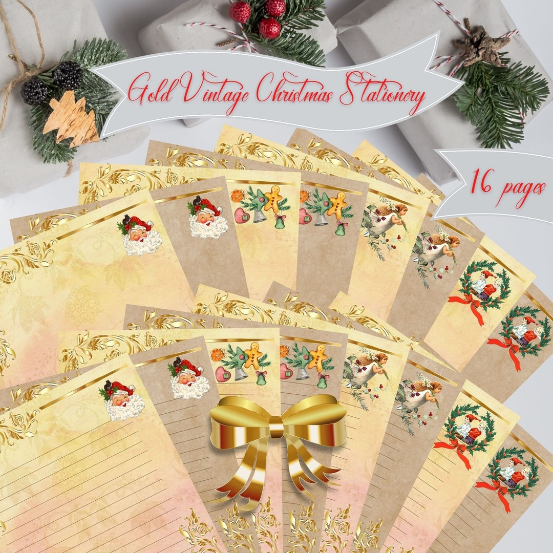 Set of Vintage Gold Christmas Printable Stationery Festive Vintage ...