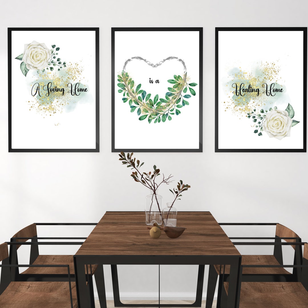 Set of 3 Printable Flower Quote Wall Art - Nursery Décor, Leaves Wall ...