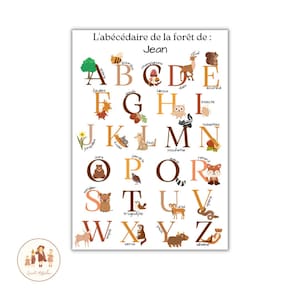 Personalisiertes Wald-Alphabet-Poster, Alphabet, Wald-Alphabet, Baby-Vornamen-Plakat, Kind-Vornamen-Plakat