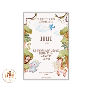 Tarjeta de invitación de cumpleaños infantil de la selva.