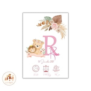 Personalisiertes Geburtsposter „Löwe“ - Souvenir-Babyposter - Initiale, Vorname, Gewicht, Größe und Uhrzeit