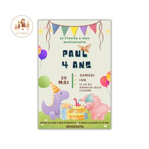 Tarjeta de invitación de cumpleaños infantil de dinosaurio.