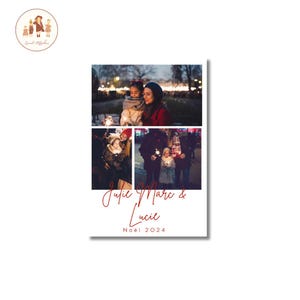 carte de Noël photos, carte de Noël minimaliste, carte photo joyeux Noël, carte personnalisable, photos de famille, affiche famille noel