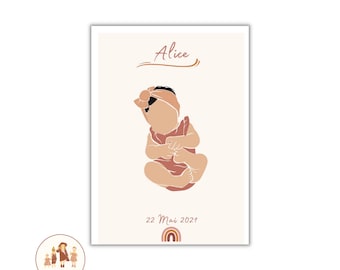 Affiche naissance fille , affiche bébé, affiche prénom bébé, baby, date of birth, baby gift, baby poster, baby girl