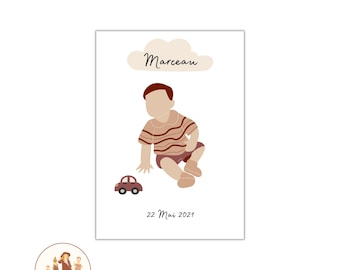 Affiche naissance garcon, affiche bébé, affiche prénom bébé, baby, date of birth, baby gift, baby poster, baby boy