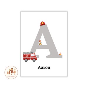 Poster con il nome del pompiere, poster personalizzabile con il nome del bambino