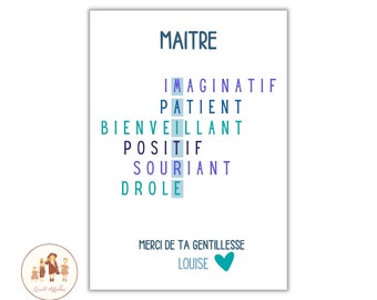 Affiche scrabble maitre personnalisée, affiche maitre, cadeau maitre