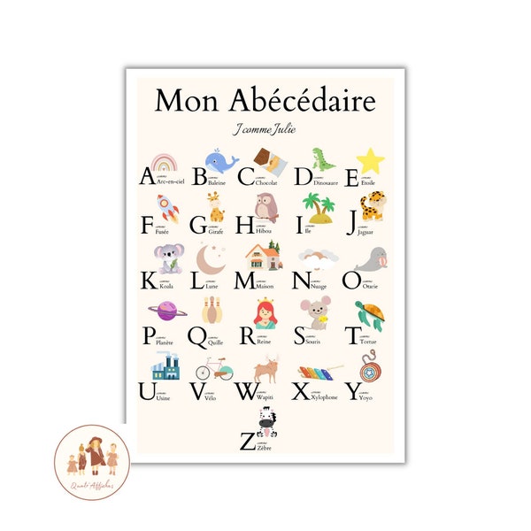 Affiche Abécédaire enfant personnalisée, alphabet prénom