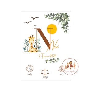 Personalisiertes Geburtsposter „Löwe“, Baby-Souvenirposter, Initiale, Vorname, Gewicht, Größe und Zeit, Dschungel, Babyposter, Geburtsposter