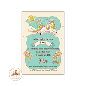 tarjeta de invitación de cumpleaños infantil unicornio