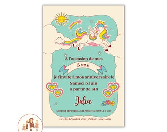 carte invitation anniversaire enfant licorne