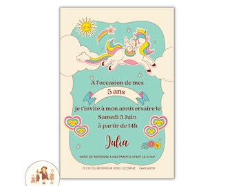 carte invitation anniversaire enfant licorne