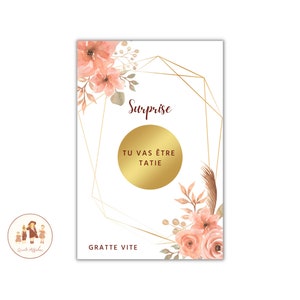 Carte a gratter annonce : grossesse, bébé, parrain, marraine, tatie, tonton, témoins, mariage, carte annonce, surprise, annonce surprise