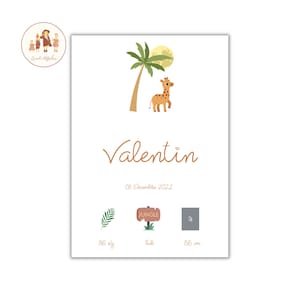 Póster de nacimiento personalizado "Selva", póster de recuerdo para bebé, con inicial, nombre, peso, altura y hora, póster para bebé, regalo para bebé.