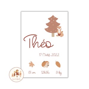 Personalisiertes Geburtsposter „Wald“, Baby-Souvenirposter, Initiale, Vorname, Gewicht, Größe und Zeit, Babyposter, Babygeschenk