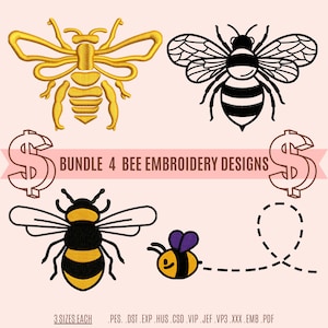 Bundle-Biene, Stickdatei. Stickdatei Biene für Maschine. Bee PES und DST Dateien. 10x10 und 13x18 Rahmen. Mini Bienen Stickdateien & Muster