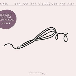 Whisk embroidery design. Whisk embroidery for machine. Food embroidery files & patterns. PES and DST cup food. 4x4 and 5x7 hoop