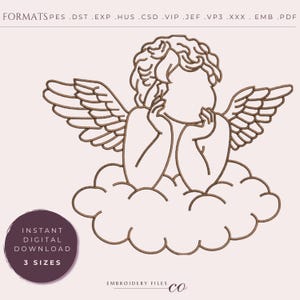 Angel Embroidery Designs. Cherub aesthetic embroidery. Angel PES and DST files. Angel 4x4, 5x7 hoop. Angel embroidery machine files