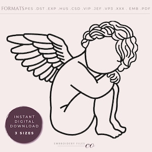 Angel Embroidery Designs. Cherub aesthetic embroidery. Angel PES and DST files. Angel 4x4, 5x7 hoop. Angel embroidery machine files