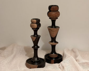 Vtg* Turned wood candlestick holders