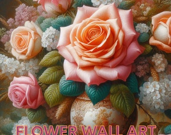 Flower Wall Art, Colourful Wall Art, Bed room Decore, Realistic Flower with Vase, Instant download and Print