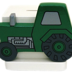 Green Tractor Money Box | Childrens Wooden Money Box | Piggy Bank, Saving Pot for Kids Room or Nursery Decor - Hand made in UK