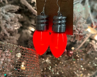 Light Up Glowing LED Lightbulb Earrings • Colored Bulb • Red Green Teal Gold • Custom 3D Printed Festive Party Jewelry Mini Light Bulb