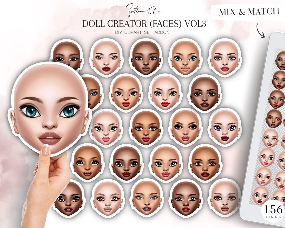 Girl Faces Clip Art Custom Face PNG Doll Creator Addon Etsy