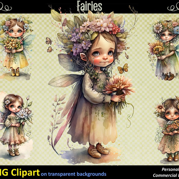 Fée clipart png, faerie folk, aquarelle de fées, forêt magique, Téléchargement numérique, Licence commerciale, Arrière-plans transparents, art diy