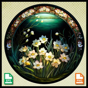 Geboorte bloem van december de Narcissus afdrukbare afbeelding, clipart, Silhouette Cameo4, Cricut, decoratieve png, glas-in-lood ontwerp, eps