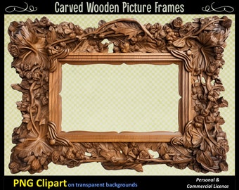 Carved Picture Frame clipart vintage Wood Frame PNG x5 vintage diy art project Commercial use Transparent backgrounds Decoupage Retro