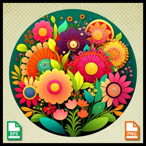 Volkskunst Blumen druckbare png, Kreisförmiges Design, Cricut Clipart, Silhouette Cameo 4, kommerzielle Nutzung, Primitive, Botanisch, Illustrative eps
