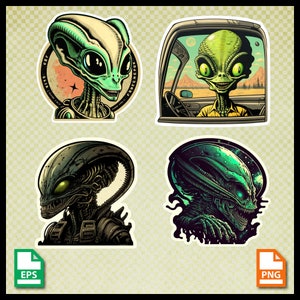 Vintage Alien printable graphic,  png, extraterrestrial design, Humanoid, UFO Invaders , flying saucers, eps clipart, Silhouette Cameo,