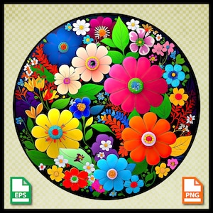 Volkskunst Blumen druckbare png, Kreisförmiges Design, Cricut Clipart, Silhouette Cameo 4, kommerzielle Nutzung, Primitive, Botanisch, Illustrative eps