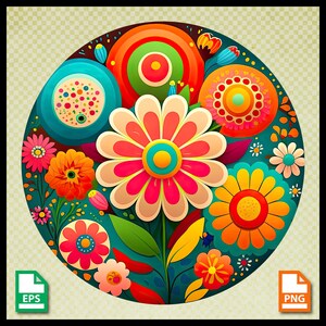 Volkskunst Blumen druckbare png, Kreisförmiges Design, Cricut Clipart, Silhouette Cameo 4, kommerzielle Nutzung, Primitive, Botanisch, Illustrative eps