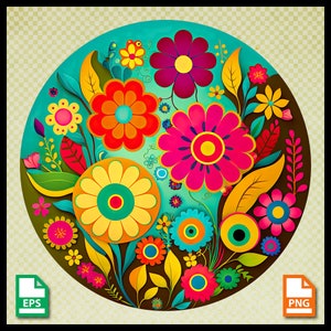 Volkskunst Blumen druckbare png, Kreisförmiges Design, Cricut Clipart, Silhouette Cameo 4, kommerzielle Nutzung, Primitive, Botanisch, Illustrative eps