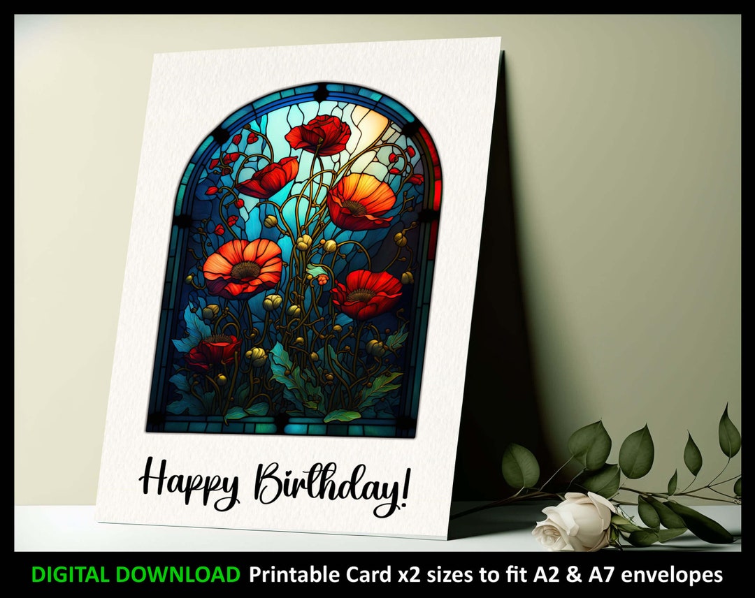Birth Flower for August Printable Greeting Card Poppy Digital Etsy