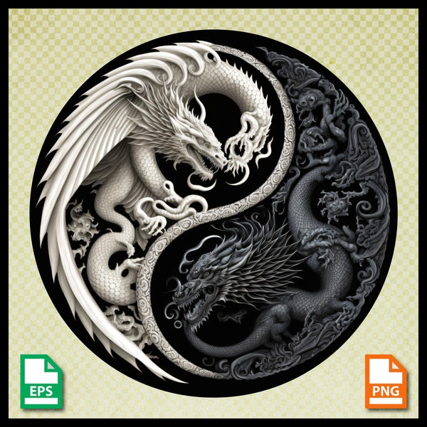 Dragon yin yang symbol png, Ying & Yang eps | Ying and Yang graphic | Silhouette Cameo | Cricut | .png files, printable png, cut and print