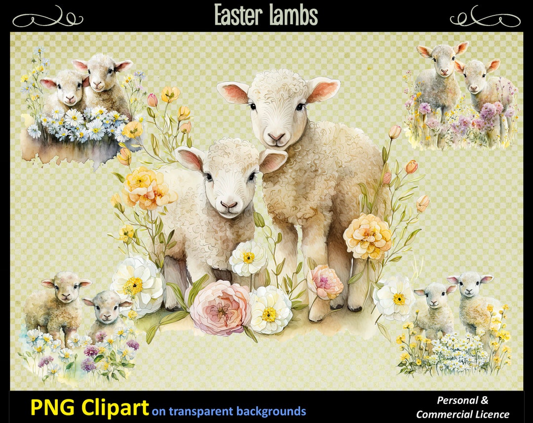 Lambs Watercolour Clipart Png, Six Images, Easter Themed Lambs, Spring